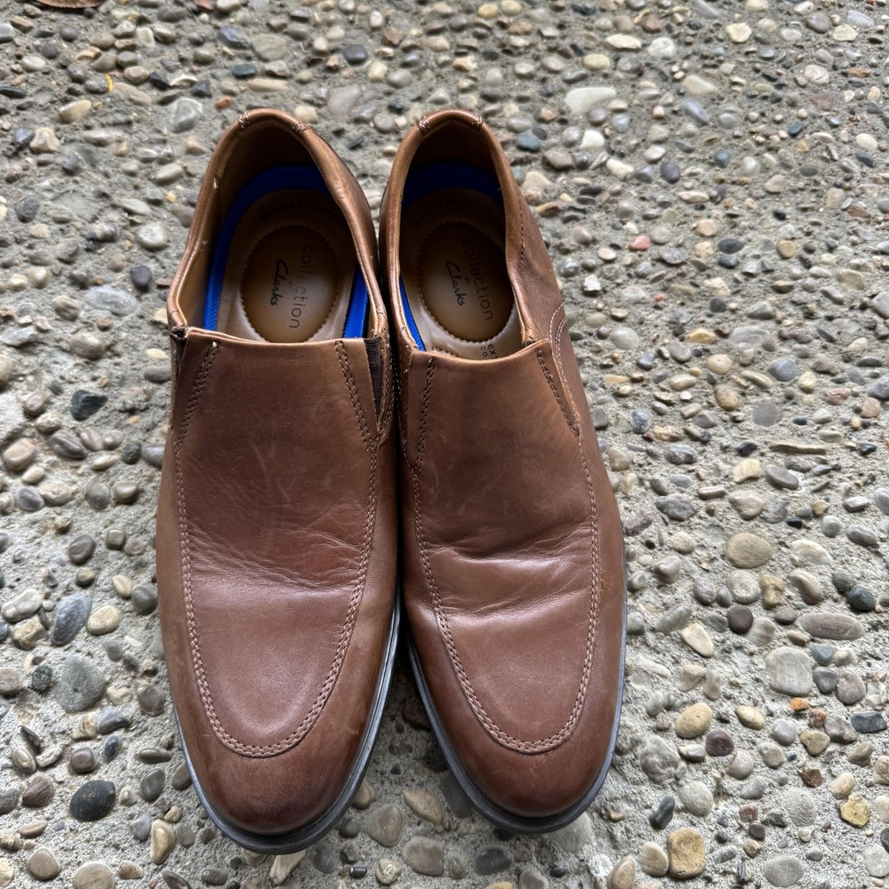 Clarks Shoes Mens Size 9 Wide Brown Leather Slip On Loafers‎ Extreme Comfort
